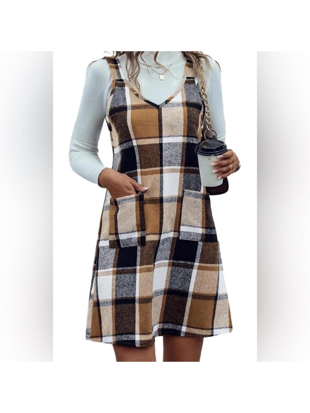Plaid Sleeveless Dress with Pockets